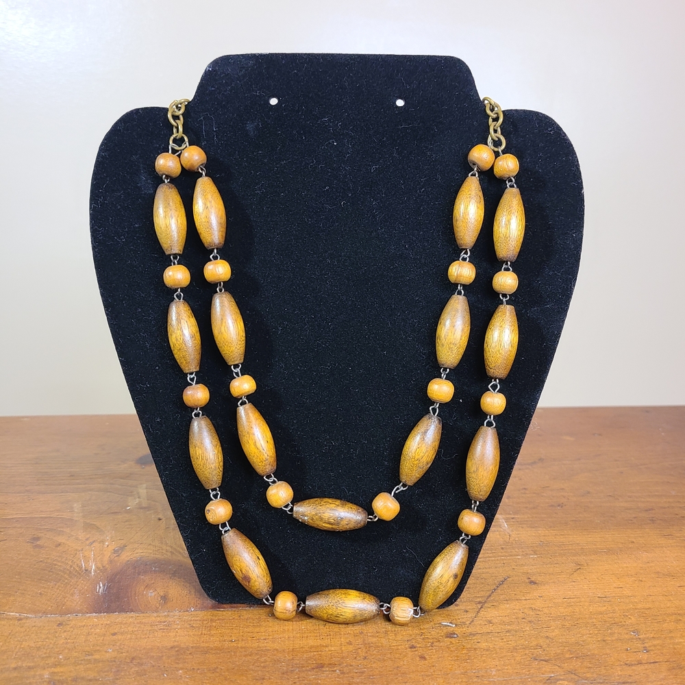 Vintage Double Strand Wooden Bead Necklace